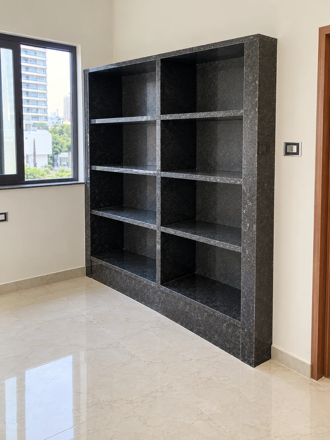 Built-in granite shelving